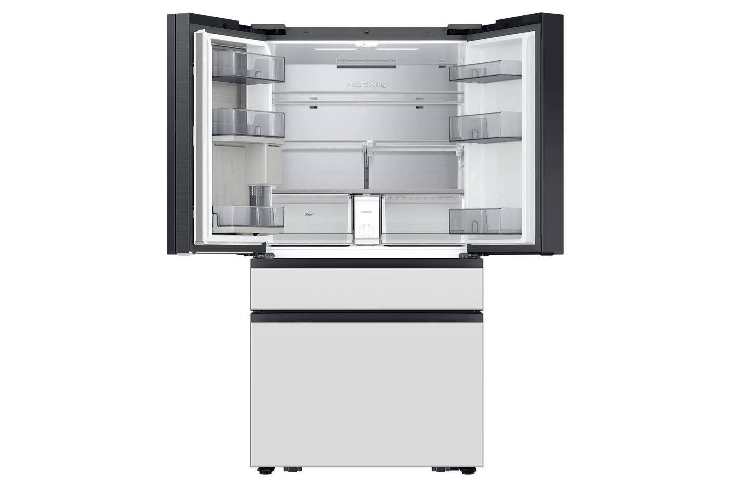 Bespoke 36 in. 23 cu. ft. Counter Depth 4-Door French Door Refrigerator in White Glass with AI Family Hub Plus